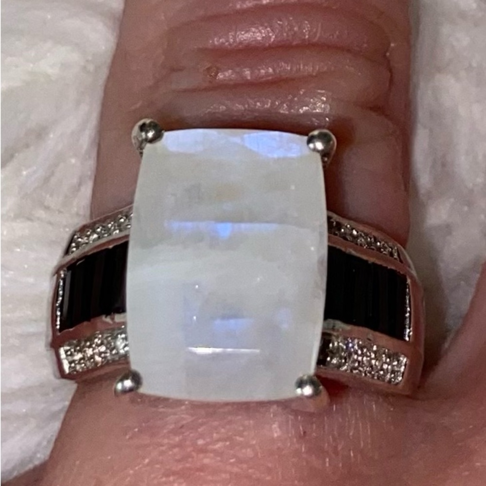NWT Rainbow Moonstone, Black Spinel & White Zircon Ring! - Picture 6 of 10